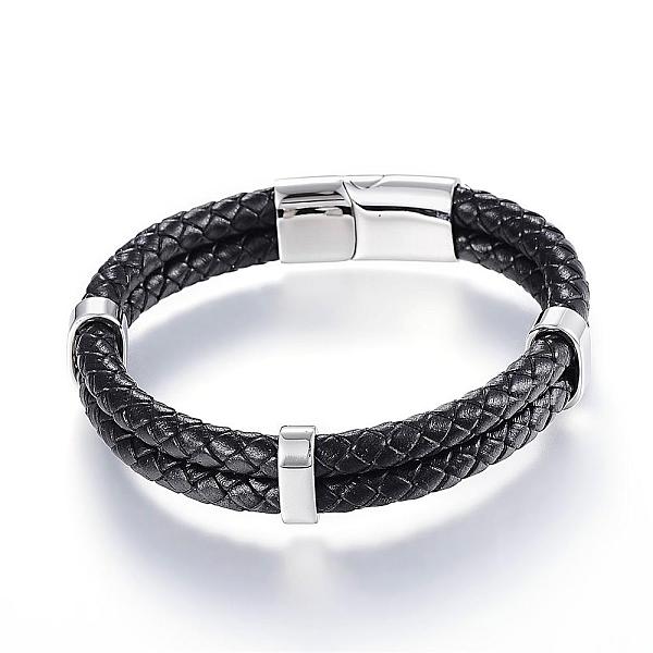 

PandaHall Braided Leather Cord Mkulti-strand Bracelets, with 304 Stainless Steel Magnetic Clasp, Black, 8-5/8 inch(220mm)x12~15x6~9mm...