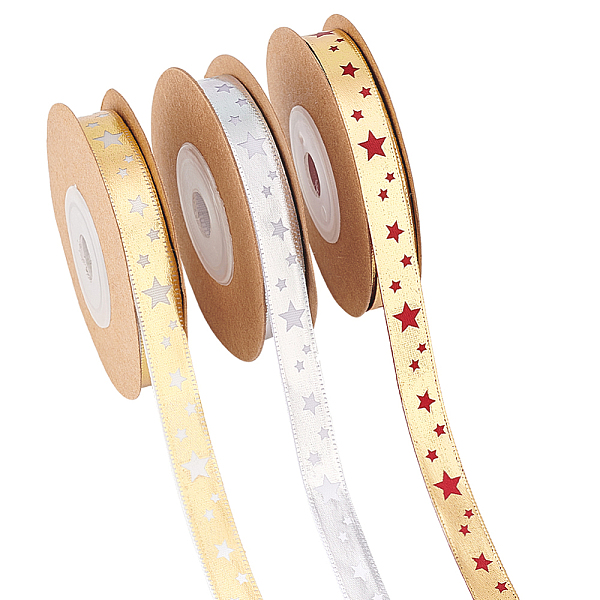 

PandaHall 3 Rolls About 32.82 Yards Star Theme Polyester Ribbons, 0.39" Width Hot Stamping Star Pattern Lace Ribbons Single Sided Gifts..., Multicolor
