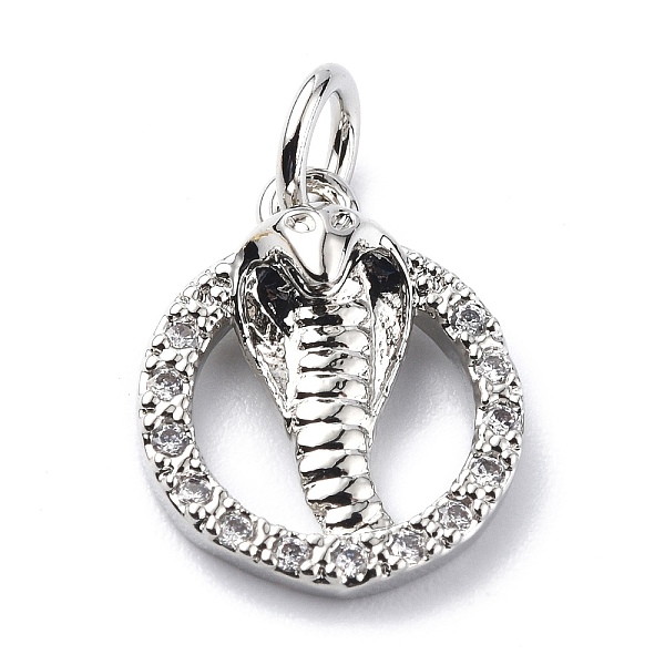 

PandaHall Brass Micro Pave Cubic Zirconia Charms, with Jump Rings, Round Ring & Cobra Snake Charms, Platinum, 13.5x11x4mm, Hole: 3.2mm..., Clear