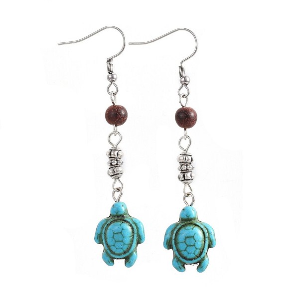 

PandaHall Synthetic Turquoise Dangle Earrings, with Natural Sandalwood and Alloy Beads, 304 Stainless Steel Earring Hooks, Tortoise, 68mm...