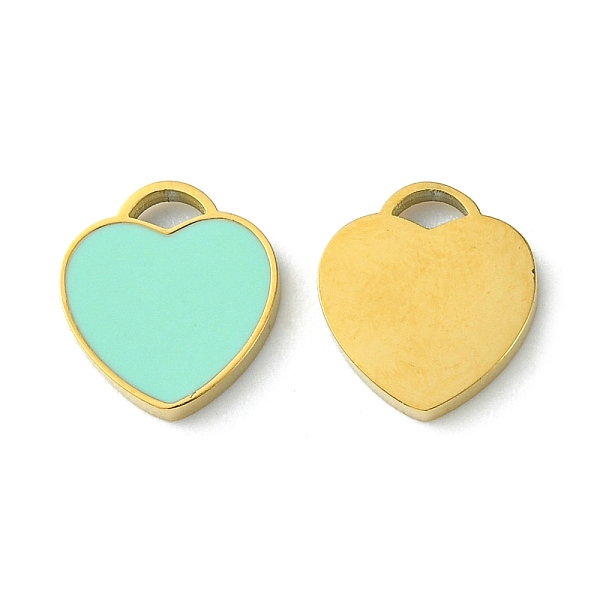 

PandaHall Ion Plating(IP) 304 Stainless Steel Manual Polishing Charms, with Enamel, Heart Charm, Golden, 10x9x1.5mm, Hole: 1.5x2.5mm..., Green