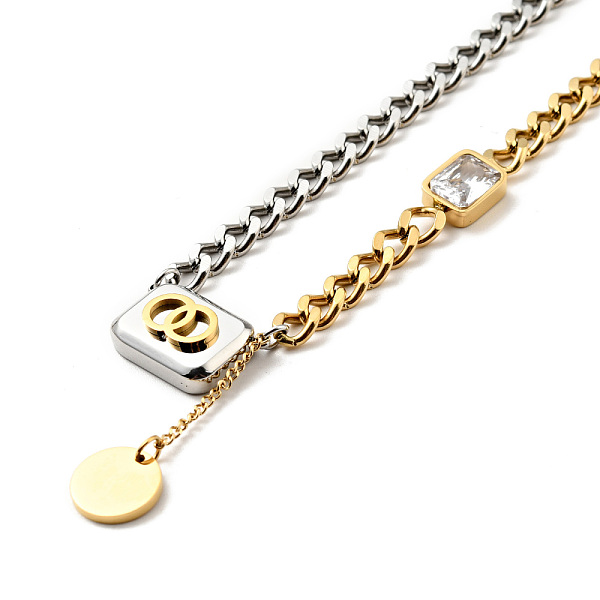 

PandaHall Rectangle & Rhinestone Pendant Necklace, Ion Plating(IP) 304 Stainless Steel Jewelry for Women, Golden & Stainless Steel Color...