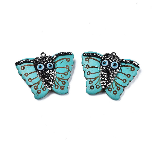 

PandaHall Synthetic Turquoise Pendants, with Polymer Clay Rhinestones, Evil Eye Resin and Iron Loop, Dyed, Butterfly, Gunmetal, Turquoise..., Green