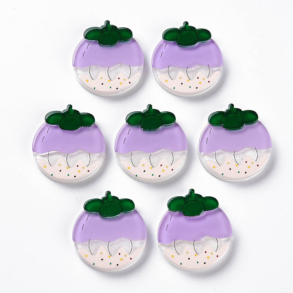 

PandaHall Cellulose Acetate(Resin) Decoden Cabochons, with Glitter Powder, Fruit, Plum, 26x24x4~4.5mm Cellulose Acetate Fruit Purple