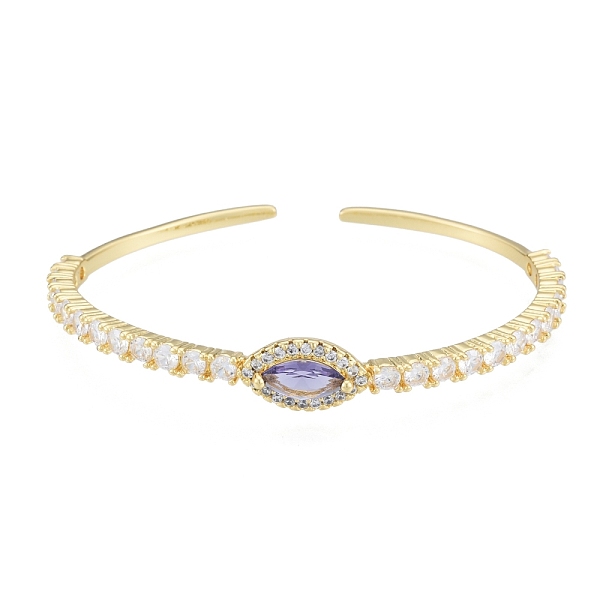 

PandaHall Cubic Zirconia Horse Eye Open Cuff Bangle, Real 18K Gold Plated Brass Jewelry for Women, Lilac, Inner Diameter: 1-7/8x2-1/4 inch..., Purple