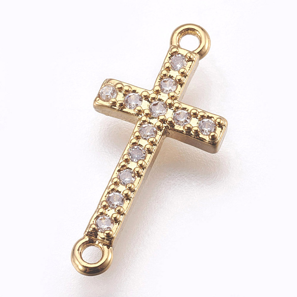 

PandaHall Brass Micro Pave Cubic Zirconia Links, Clear, Lead Free & Cadmium Free, Sideways Cross, Golden, 18x9x2mm, Hole: 1mm Brass+Cubic...
