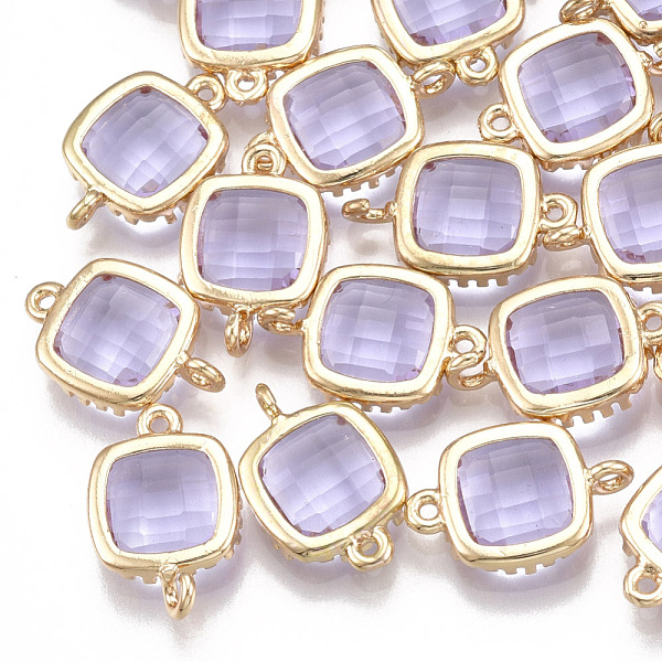 

PandaHall Glass Links connectors, with Brass Findings, Faceted, Square, Golden, Lilac, 14.5x9.5x3.5mm, Hole: 0.8~1.2mm Glass Square Purple