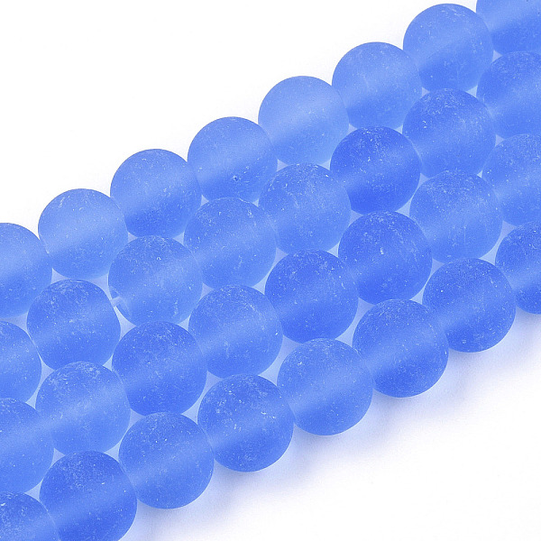 

PandaHall Transparent Glass Beads Strands, Frosted, Round, Royal Blue, 8~8.5mm, Hole: 1.5mm, about 51~53pcs/strand, 14.96 inch~15.55 inch...