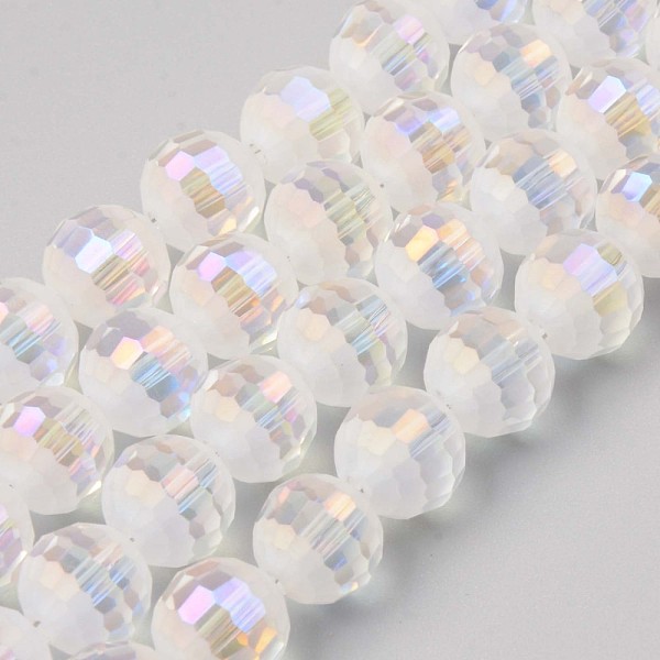 

PandaHall Glass Beads Strands, AB Color Plated, Half Frosted, Faceted Round, Clear AB, 10x9mm, Hole: 1.5mm, about 72pcs/strand, 26.38 inch..., White