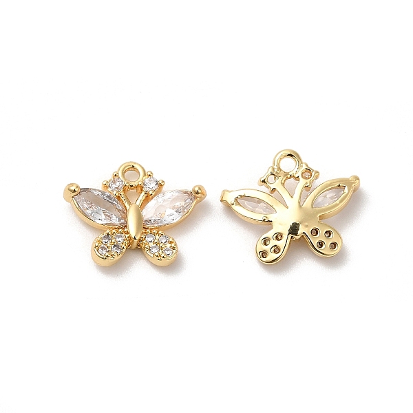 

PandaHall Real 18K Gold Plated Brass Pendant, with Glass, Butterfly Charms, Clear, 10.5x13x3.3mm, Hole: 1.2mm Brass+Glass Butterfly Clear