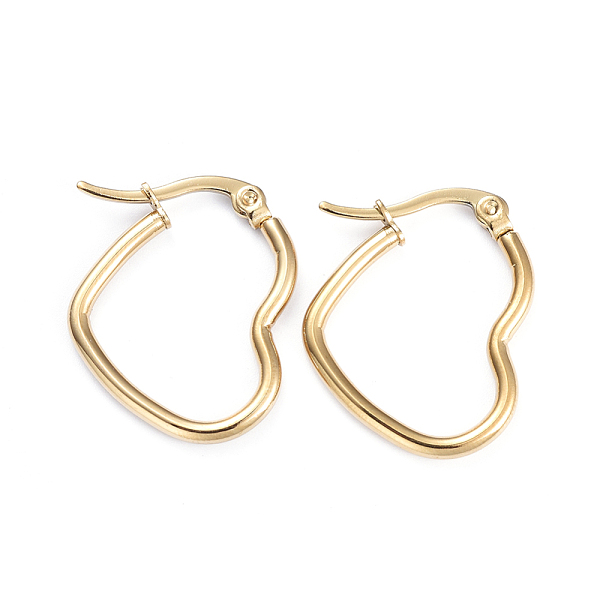 

PandaHall 201 Stainless Steel Hoop Earrings, with 304 Stainless Steel Pins, Heart, Golden, 27x22x2mm, 12 Gauge, Pin: 1x0.7mm 304 Stainless...