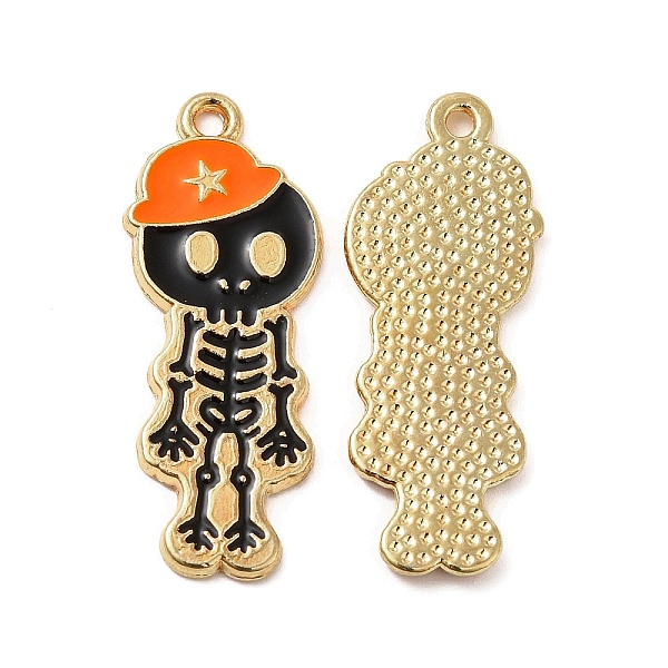 

PandaHall Alloy Enamel Pendants, Skeleton with Hat Charm, Golden, Dark Orange, 32.5x13x1.5mm, Hole: 1.6mm Alloy+Enamel Skull