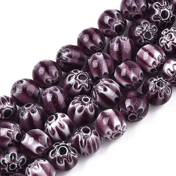 

PandaHall Round Millefiori Glass Beads Strands, Purple, 6mm, Hole: 1mm, about 67pcs/strand, 14.7 inch Millefiori Lampwork Round Purple