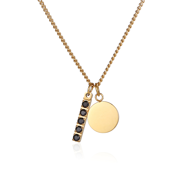 

PandaHall Black Rectangle Rhinestone with Round Pendant Necklaces, Stainless Steel Curb Chain Necklaces for Women Stainless Steel