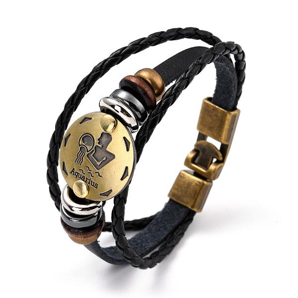 

PandaHall Braided Leather Cord Retro Multi-strand Bracelets, with Wood Beads, Hematite Beads and Alloy Findings, Flat Round, Antique Bronze..., Black