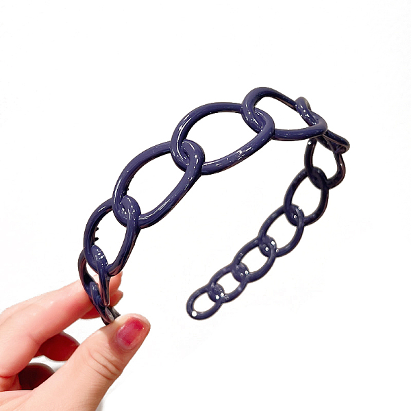 

PandaHall Plastic Curb Chains Shape Hair Bands, Wide Hair Accessories for Women, Midnight Blue, 120mm Plastic