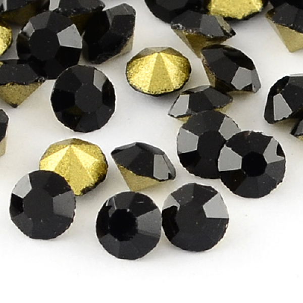 

PandaHall Grade A Glass Pointed Back Chaton Rhinestones, Back Plated, Diamond, Jet, 3.4~3.5mm, about 144pcs/gross Glass Rhinestone Diamond..., Black