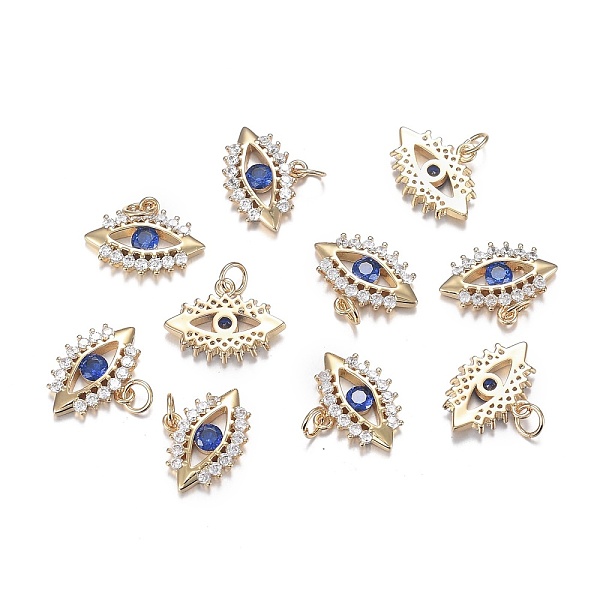 

PandaHall Brass Micro Clear & Blue Cubic Zirconia Charms, Long-Lasting Plated, Horse Eye, Real 18K Gold Plated, 10.5x14x2mm, Hole: 2.6mm...