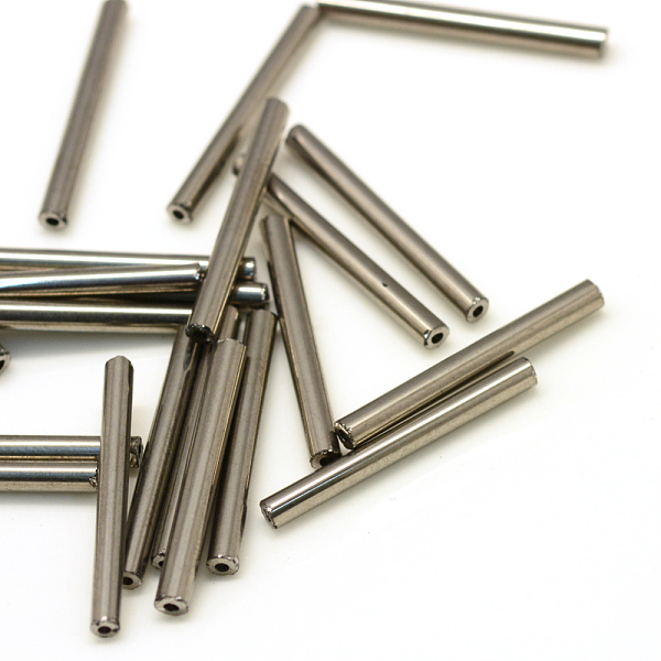 

PandaHall Glass Bugle Beads, Silver Plated, 15x2.5mm, Hole: 0.5mm, about 5000pcs/bag Glass