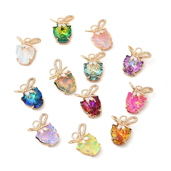 

PandaHall Brass with K9 Glass Pendants, Golden Cat with Bowknot Charms, Mixed Color, 19.5x16x9mm, Hole: 2.5mm K9 Glass Cat Shape Multicolor