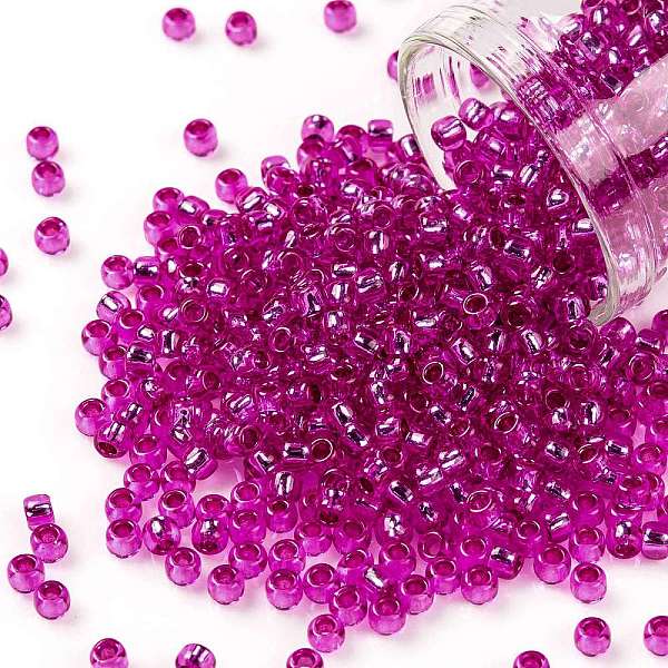 

PandaHall TOHO Round Seed Beads, Japanese Seed Beads, (2217) Silver Lined Fuchsia, 8/0, 3mm, Hole: 1mm, about 222pcs/10g Glass Pink