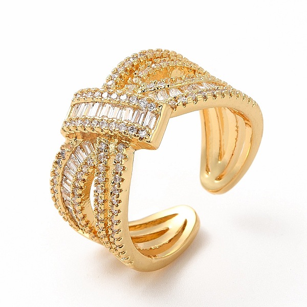 

PandaHall Cubic Zirconia Criss Cross Open Cuff Ring, Real 18K Gold Plated Brass Jewelry for Women, Cadmium Free & Lead Free, Clear, Inner...