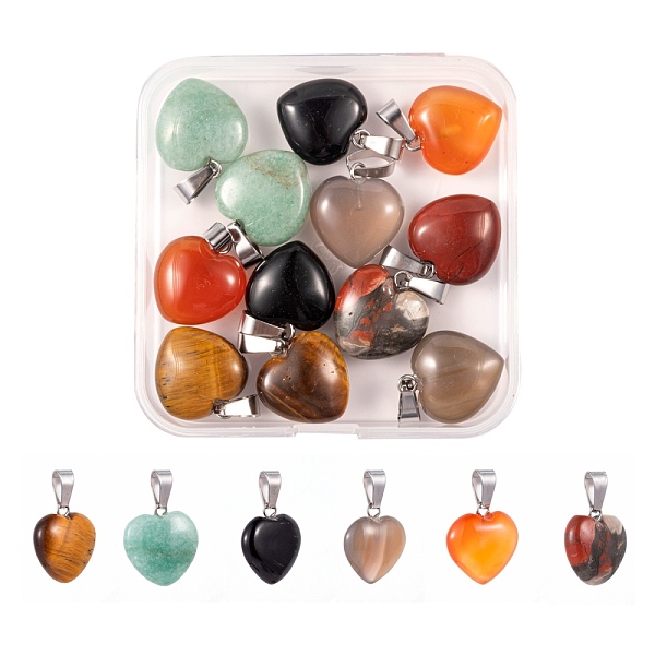 

PandaHall 12Pcs 6 Style Natural Gemstone Pendants, with Platinum Tone Brass Findings, Heart, 17x15x5mm, Hole: 2mm, 2pcs/style Mixed Stone...