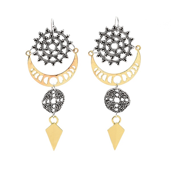 

PandaHall Alloy Moon Phase & Donut & Kite Dangle Earrings, Bohemia Style Long Drop Earrings for Women, Antique Silver & Golden, 91.5mm, Pin...
