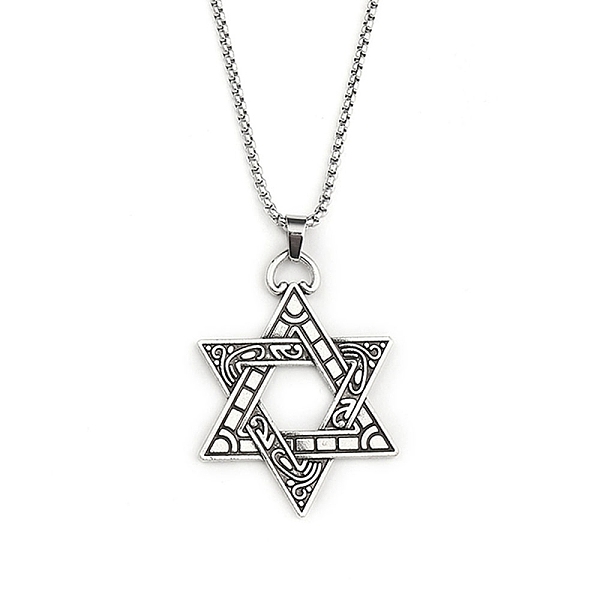 

PandaHall 201 Stainless Steel Chain, Zinc Alloy Pendant Necklaces, Star Of David, Antique Silver & Stainless Steel Color, 23.50 inch(59.7cm)...