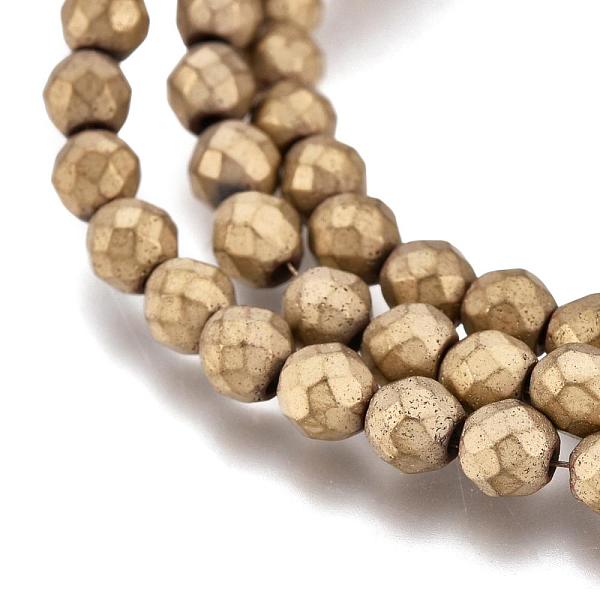 PandaHall Vacuum Plating Non-magnetic Synthetic Hematite Beads Strands, Frosted, Faceted, Round, Antique Bronze Plated, 4mm, Hole: 0.5mm...