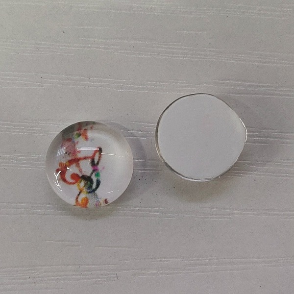 PandaHall Glass Cabochons, Flat Round, Music Note Pattern, Colorful, 10x4mm, 140pcs/bag Glass Flat Round