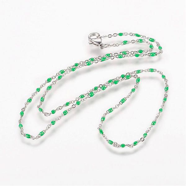 

PandaHall 304 Stainless Steel Chain Necklaces, with Enamel Links, Platinum, Green, 17.91 inch(45.5cm), 1.5~2mm 304 Stainless Steel Green