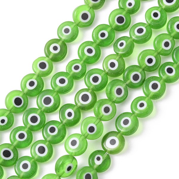 

PandaHall Handmade Evil Eye Lampwork Flat Round Bead Strands, Lime Green, 8x3.2mm, Hole: 1mm, about 49pcs/strand, 14.56 inch Lampwork Evil...