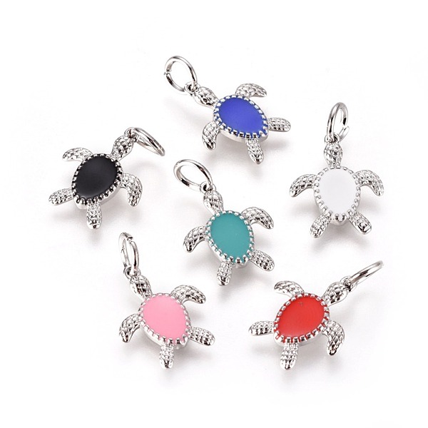 

PandaHall Brass Pendants, with Enamel, Tortoise, Platinum, Mixed Color, 16.5x13.5x2mm, Hole: 4mm Brass+Enamel Tortoise Multicolor