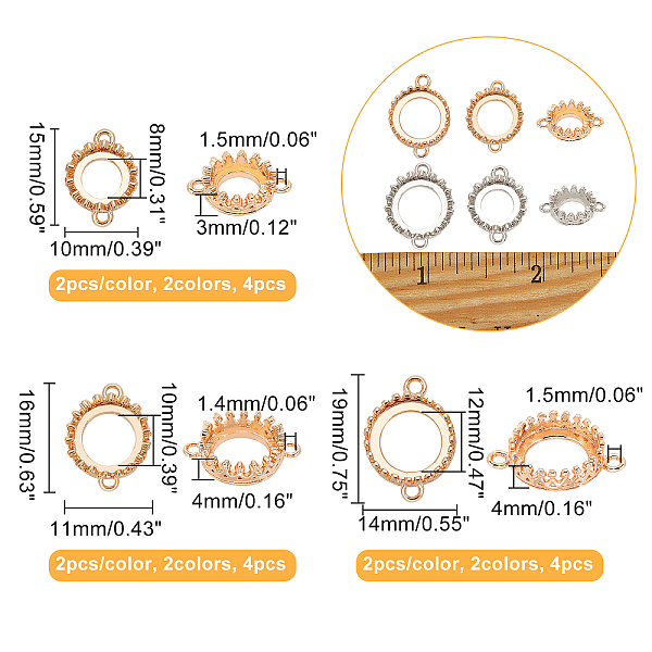 

PandaHall CHGCRAFT 12Pcs 6 Styles Electroplating Brass Cabochon Connector Settings, Open Back Bezel, Flat Round, Golden & Silver, Tray...