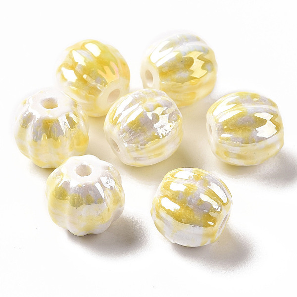 

PandaHall Handmade Pearlized Porcelain Beads, Bright Glazed Porcelain, Rainbow Plated, Pumpkin, Gold, 13x12mm, Hole: 2mm Porcelain Pumpkin...