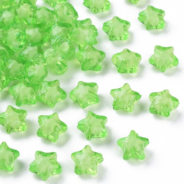 

PandaHall Transparent Acrylic Beads, Bead in Bead, Faceted, Star, Lime, 10.5x11x7mm, Hole: 2mm, about 1280pcs/500g Acrylic Star Green