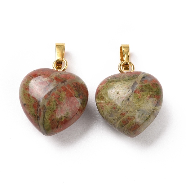 

PandaHall Natural Unakite Pendants, with Golden Tone Brass Findings, Heart Charm, 18x15~15.5x6~8mm, Hole: 6x3mm Unakite Heart