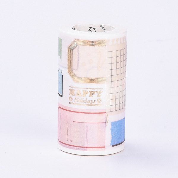 

PandaHall DIY Scrapbook Decorative Adhesive Tapes, with Spool, Price Tag Pattern, Colorful, 70mm, 5m/roll Paper