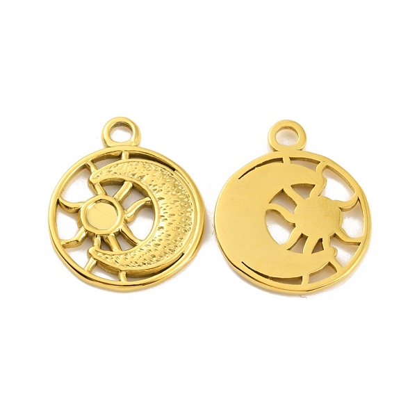 

PandaHall Ion Plating(IP) 304 Stainless Steel Pendant Cabochon Settings, Flat Round with Sun & Moon, Real 18K Gold Plated, 24.5x20x2mm, Hole...