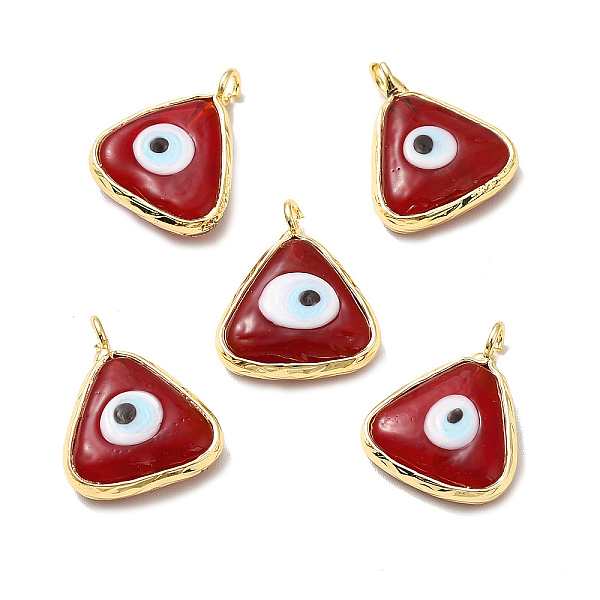 

PandaHall Handmade Lampwork Pendants, with Eco-friendly Light Gold Brass Findings, Long-Lasting Plated, Cadmium Free & Lead Free, Triangle..., Red