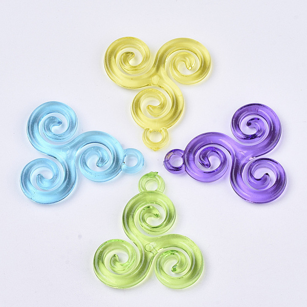 PandaHall Transparent Acrylic Pendants, Dyed, Triskelion, Mixed Color, 31~32x28x3mm, Hole: 3mm, about 400pcs/500g Acrylic Others Multicolor
