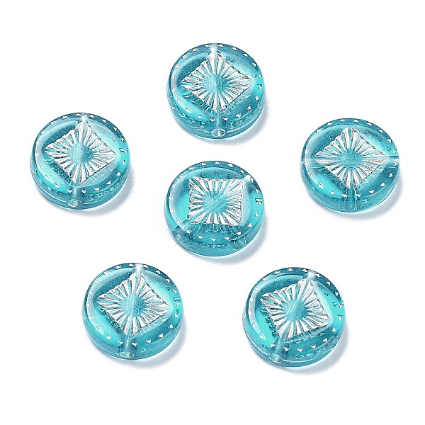 

PandaHall Plating Transparent Acrylic Beads, Metal Enlaced, Flat Round with Rhombus Pattern, Dark Turquoise, 15~15.5x4.5~5mm, Hole: 1.8mm...