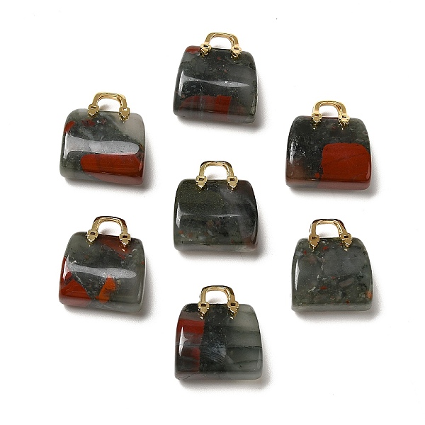 

PandaHall Natural African Bloodstone Brass Pendants, Handbag Charms, Golden, 27.5x26x12mm, Hole: 6.3x5mm Bloodstone Bag
