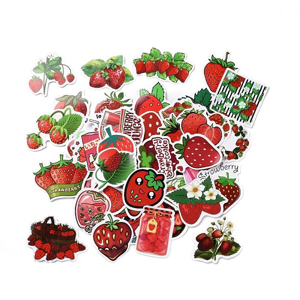 PandaHall Cartoon Strawberry Paper Stickers Set, Adhesive Label Stickers, for Water Bottles, Laptop, Luggage, Cup, Computer, Mobile Phone...