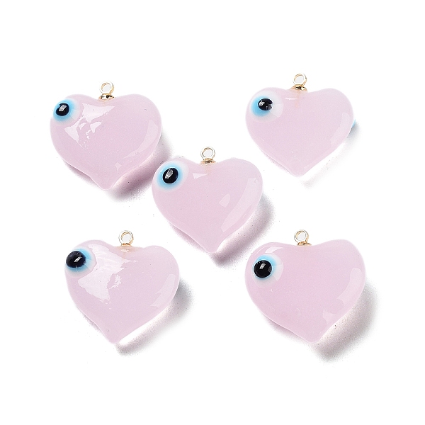 

PandaHall Handmade Evil Eye Lampwork Pendants, with Light Gold Tone Brass Findings, Long-Lasting Plated, Lead Free & Cadmium Free, Heart..., Pink
