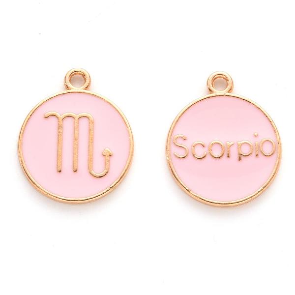 

PandaHall Alloy Enamel Pendants, Cadmium Free & Lead Free, Flat Round with Constellation, Light Gold, Pink, Scorpio, 22x18x2mm, Hole: 1.5mm...