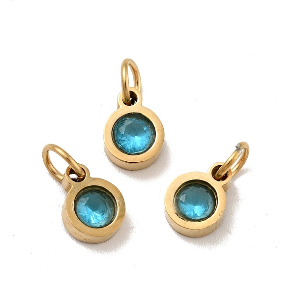 

PandaHall Vacuum Plating 304 Stainless Steel Pendants, with Cubic Zirconia and Jump Rings, Single Stone Charms, Flat Round, Golden, Cyan...