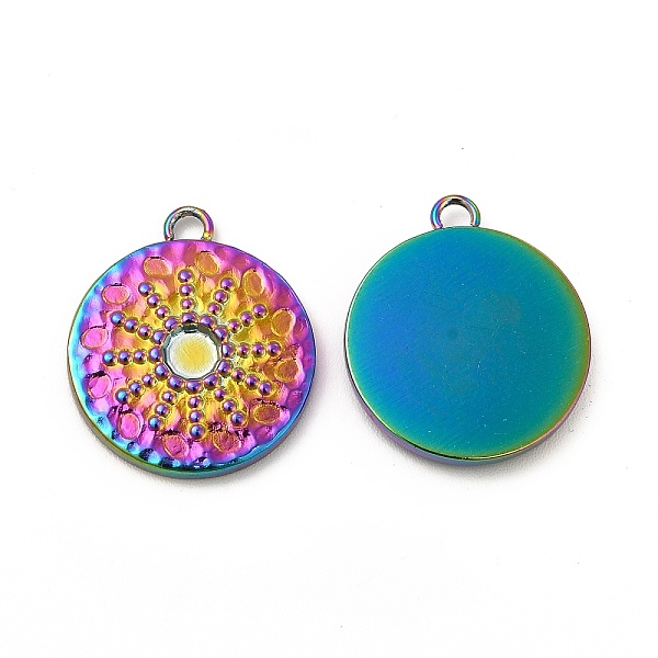 

PandaHall Ion Plating(IP) 304 Stainless Steel Pendant Cabochon Settings, Flat Round with Sun, Rainbow Color, Tray: 3mm, 18.5x16x2mm, Hole...