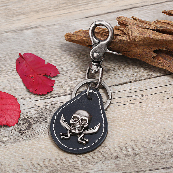 

PandaHall Leather Skull Keychains, with Alloy Clasps, Teardrop, Black, 120mm Leather Skull Black